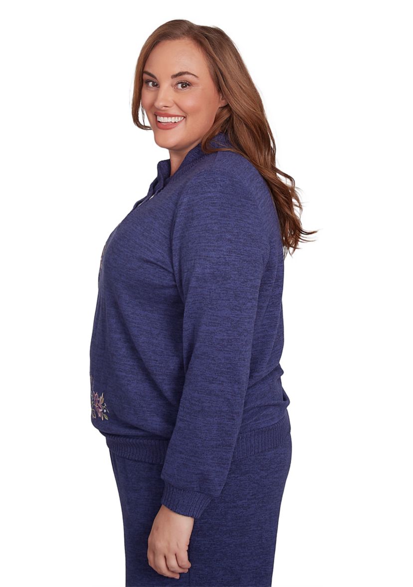 Plus Size French Quarter Paisley Embroidered Envelope Neck Sweater 