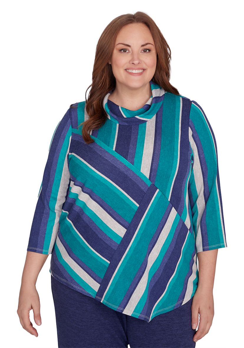 Plus Size French Quarter Spliced Stripe Top 