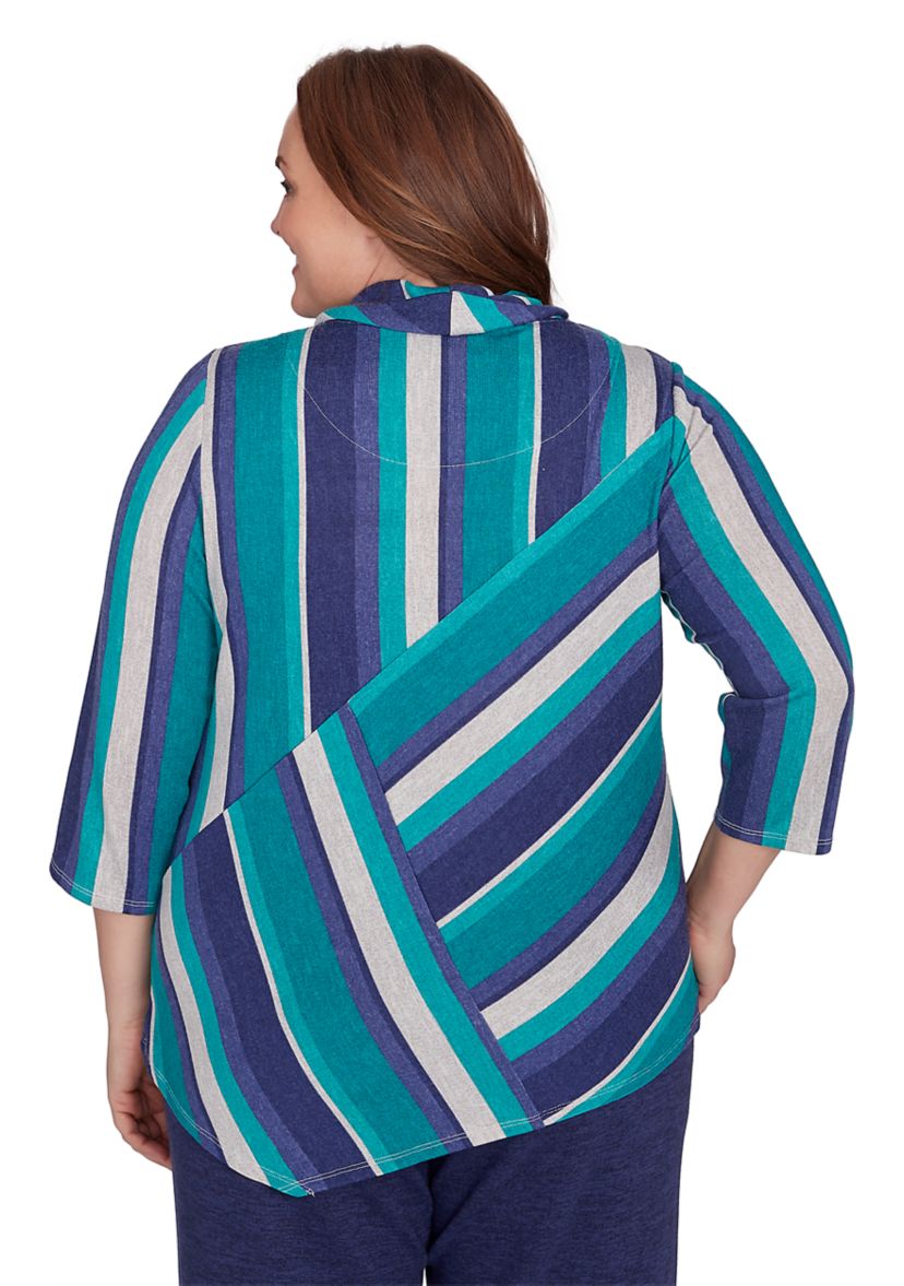Plus Size French Quarter Spliced Stripe Top 