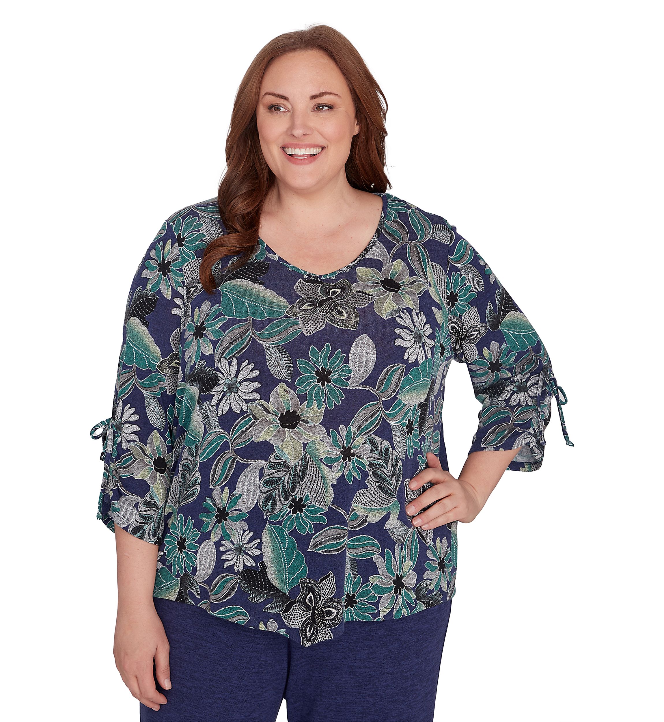 Plus Size French Quarter Floral Puff Print Mélange Top 
