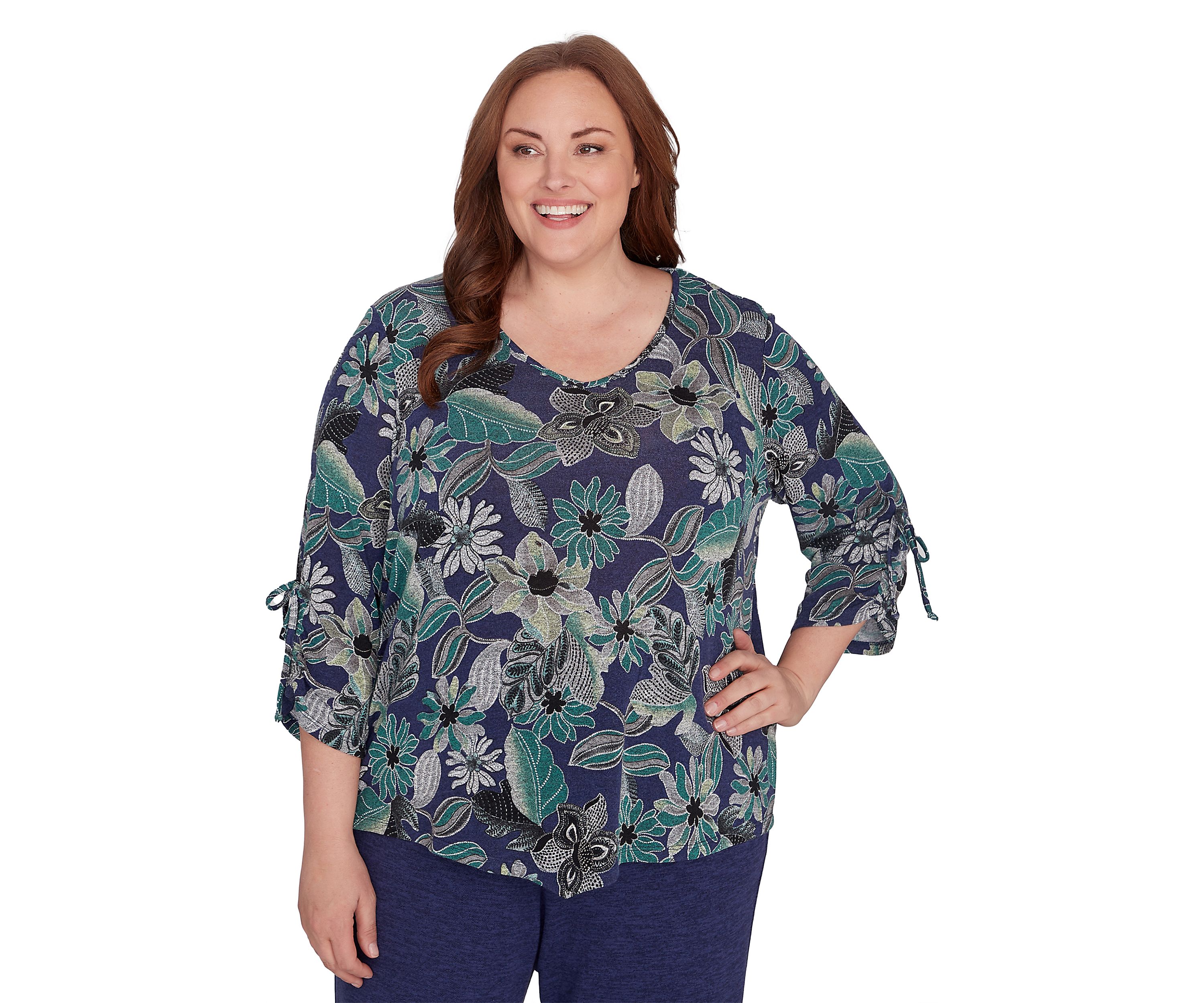 Plus Size French Quarter Floral Puff Print Mélange Top 