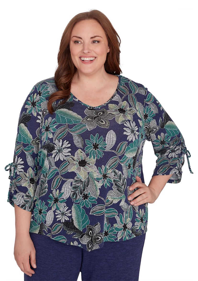 Plus Size French Quarter Floral Puff Print Mélange Top 