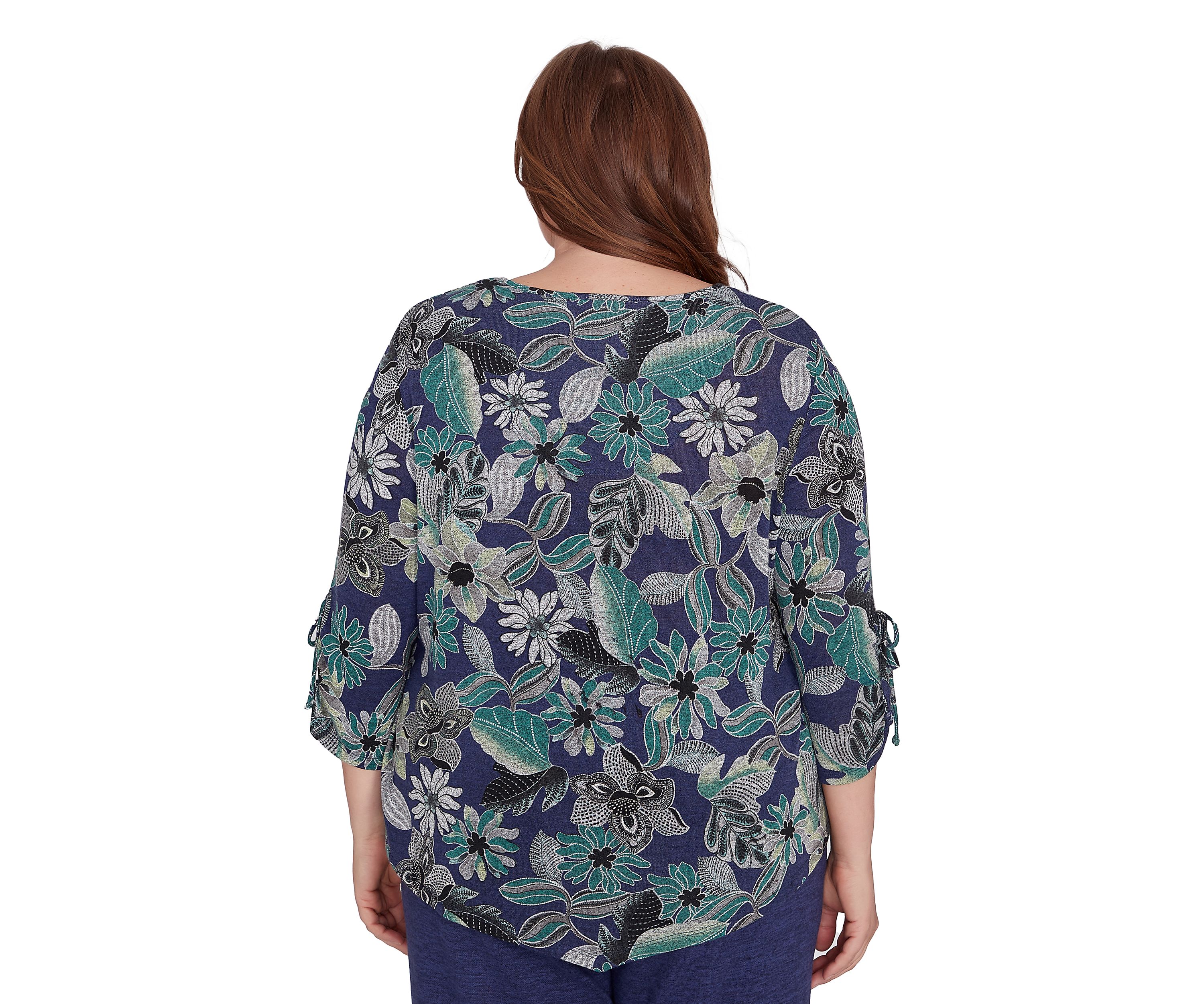 Plus Size French Quarter Floral Puff Print Mélange Top 