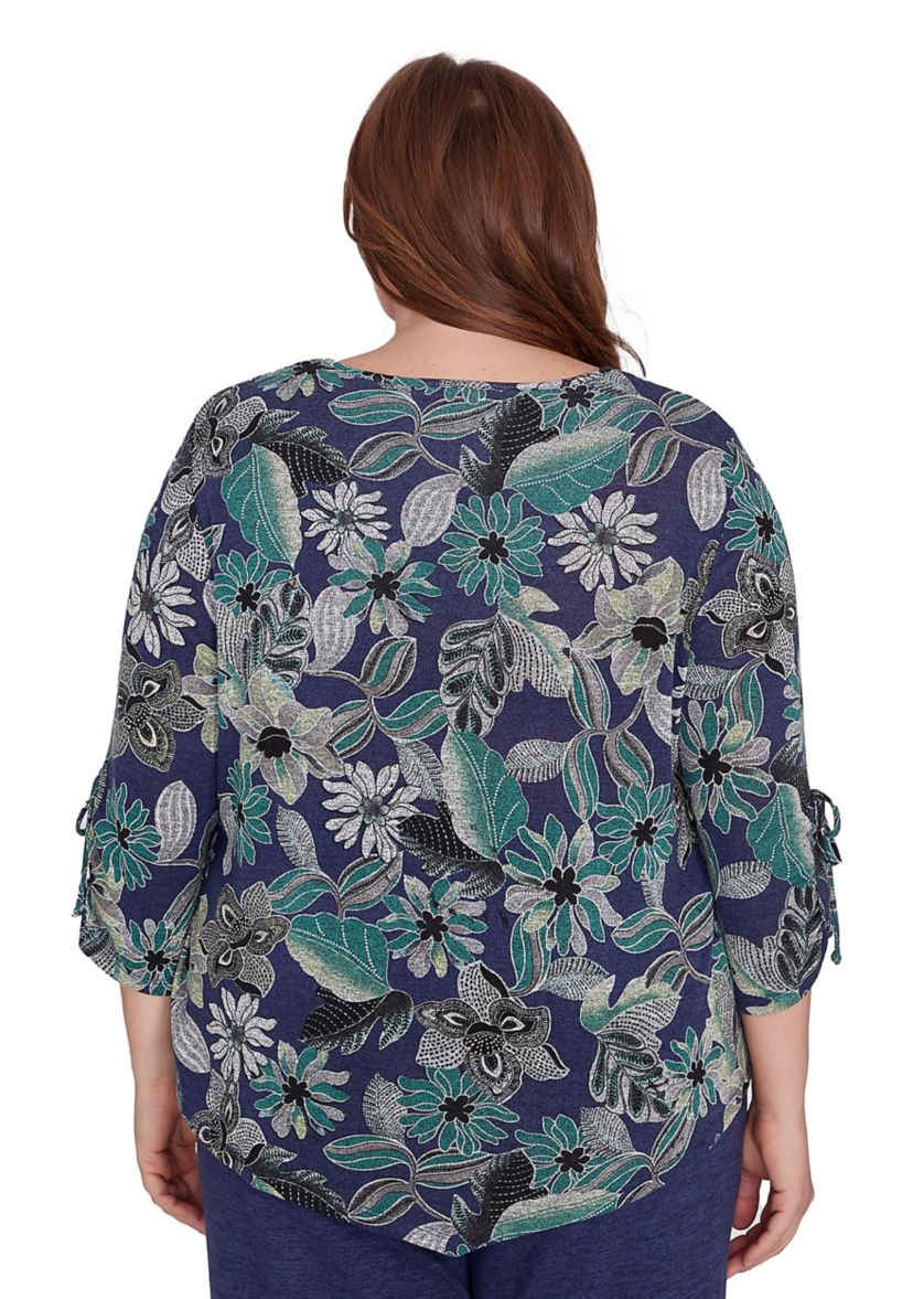 Plus Size French Quarter Floral Puff Print Mélange Top 