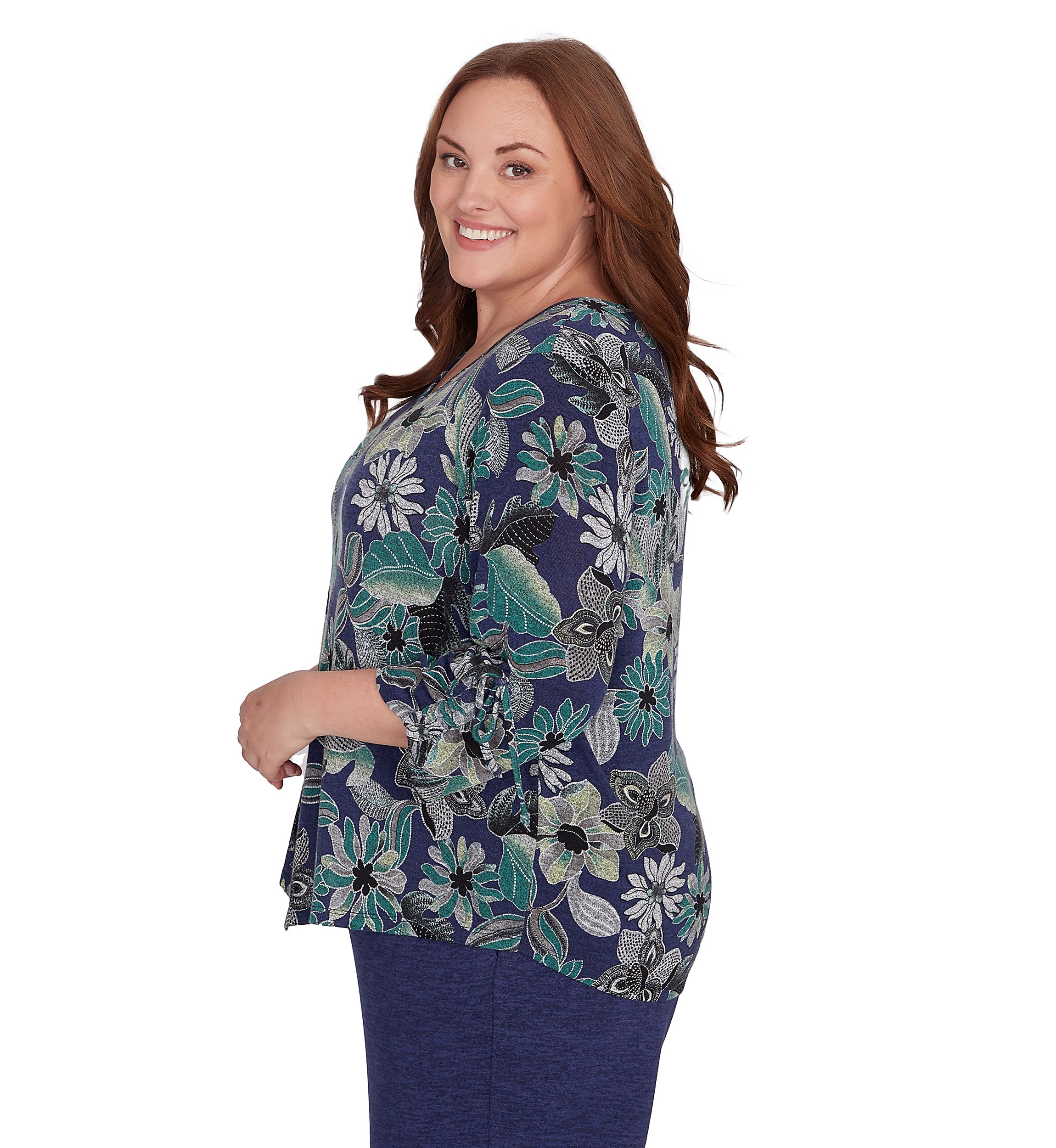 Plus Size French Quarter Floral Puff Print Mélange Top 