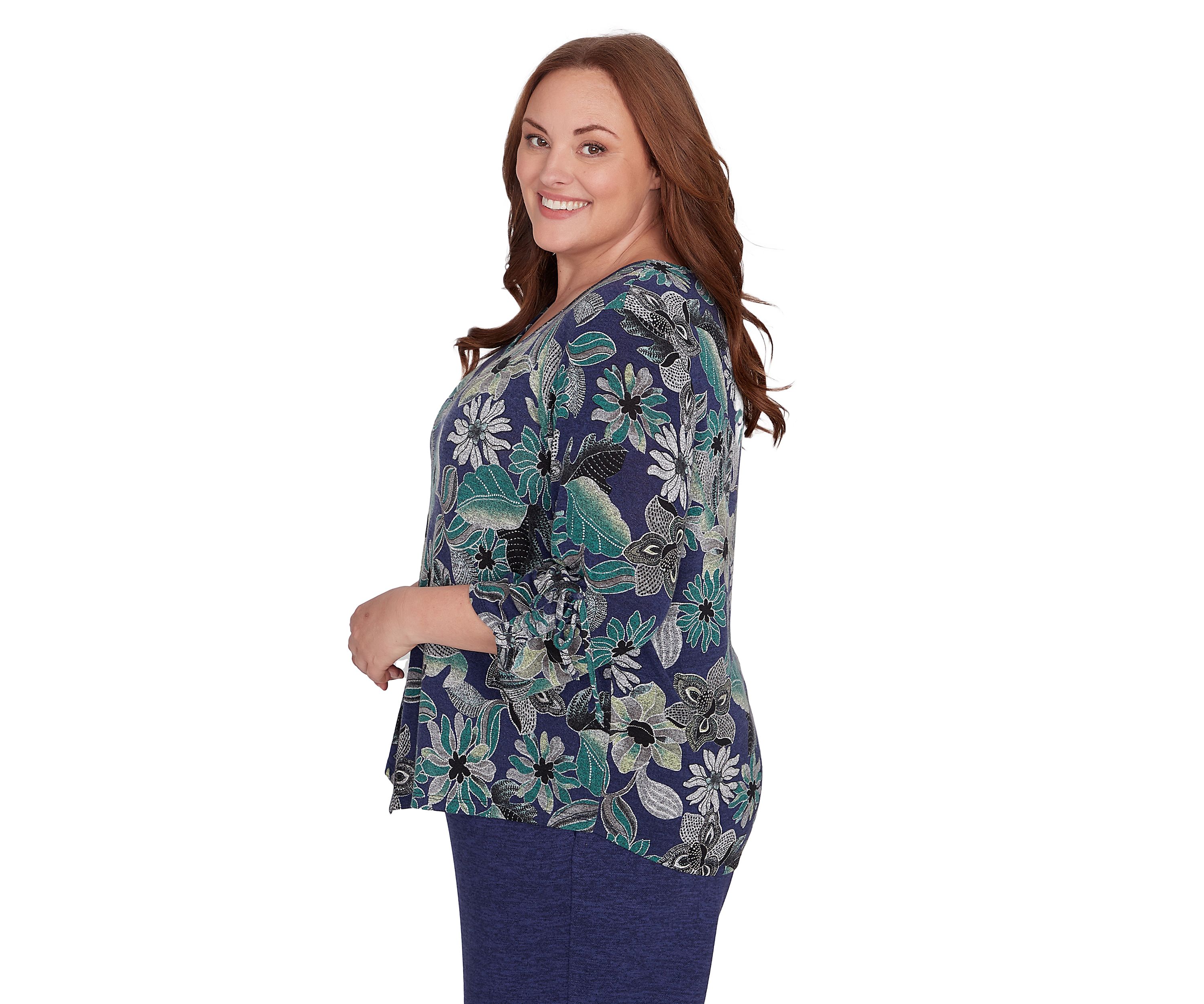 Plus Size French Quarter Floral Puff Print Mélange Top 
