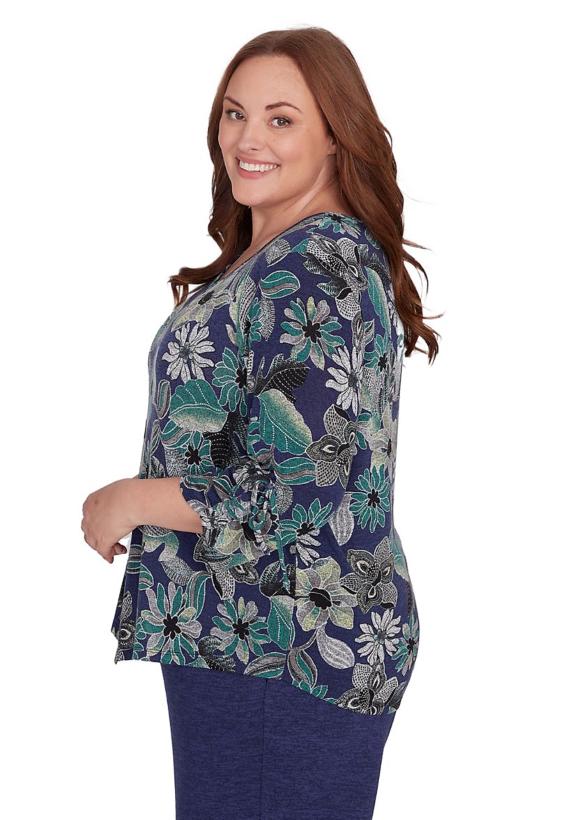 Plus Size French Quarter Floral Puff Print Mélange Top 
