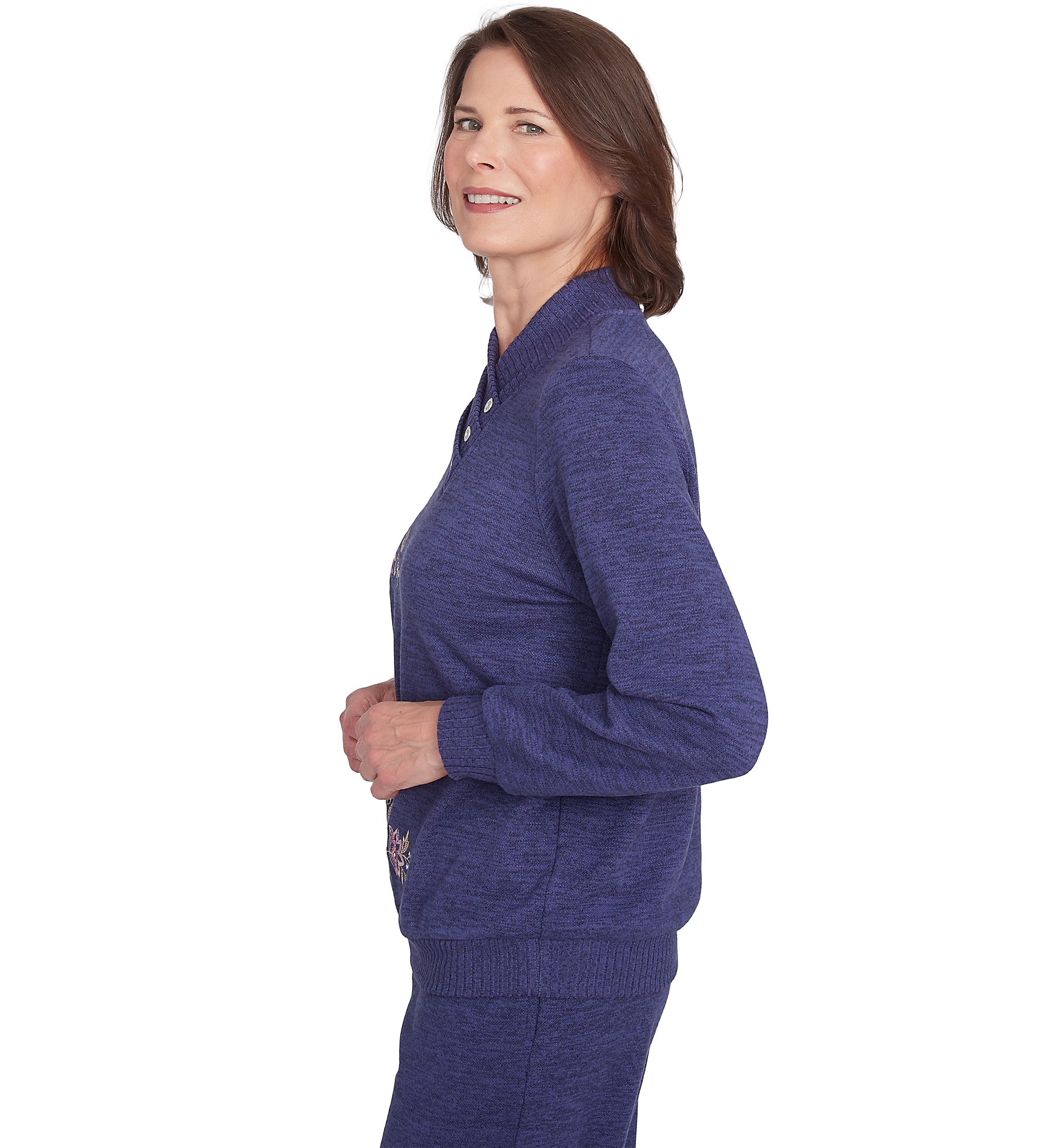 Petite French Quarter Paisley Embroidered Envelope Neck Sweater 