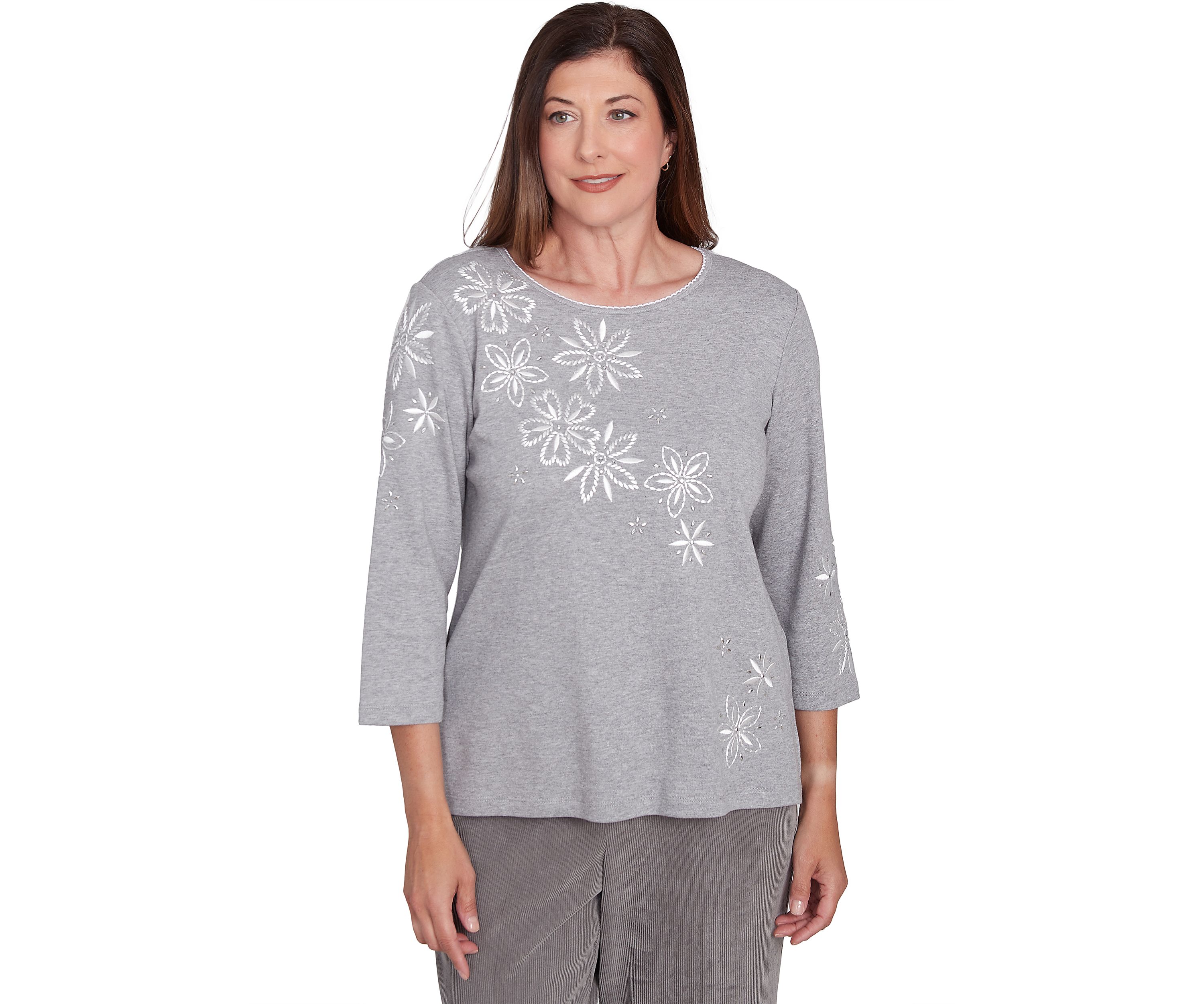 Womens Copenhagen Diagonal Floral Embroidered Yoke Top