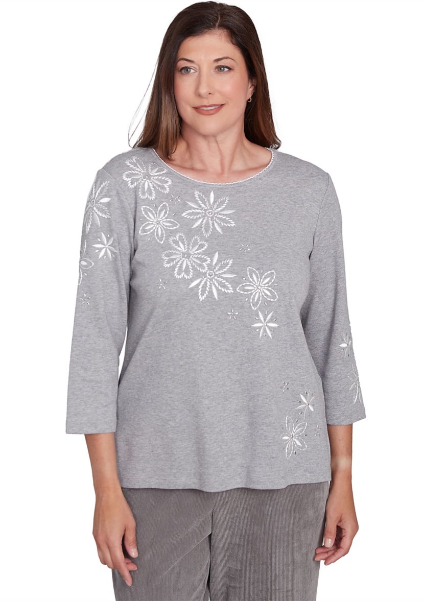 Womens Copenhagen Diagonal Floral Embroidered Yoke Top