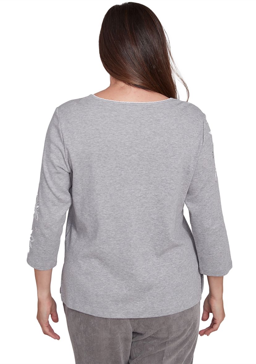 Womens Copenhagen Diagonal Floral Embroidered Yoke Top