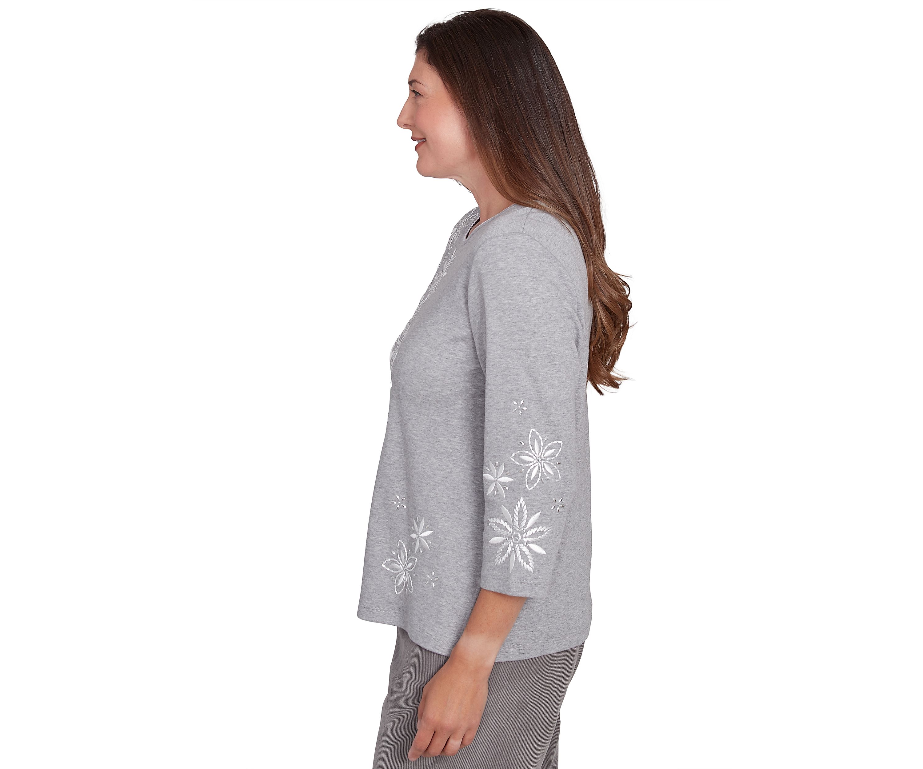 Womens Copenhagen Diagonal Floral Embroidered Yoke Top