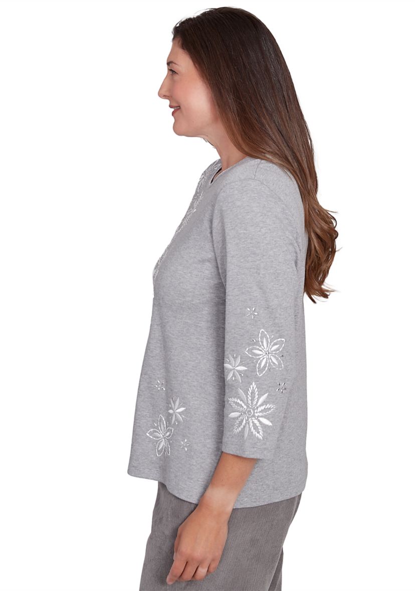 Womens Copenhagen Diagonal Floral Embroidered Yoke Top