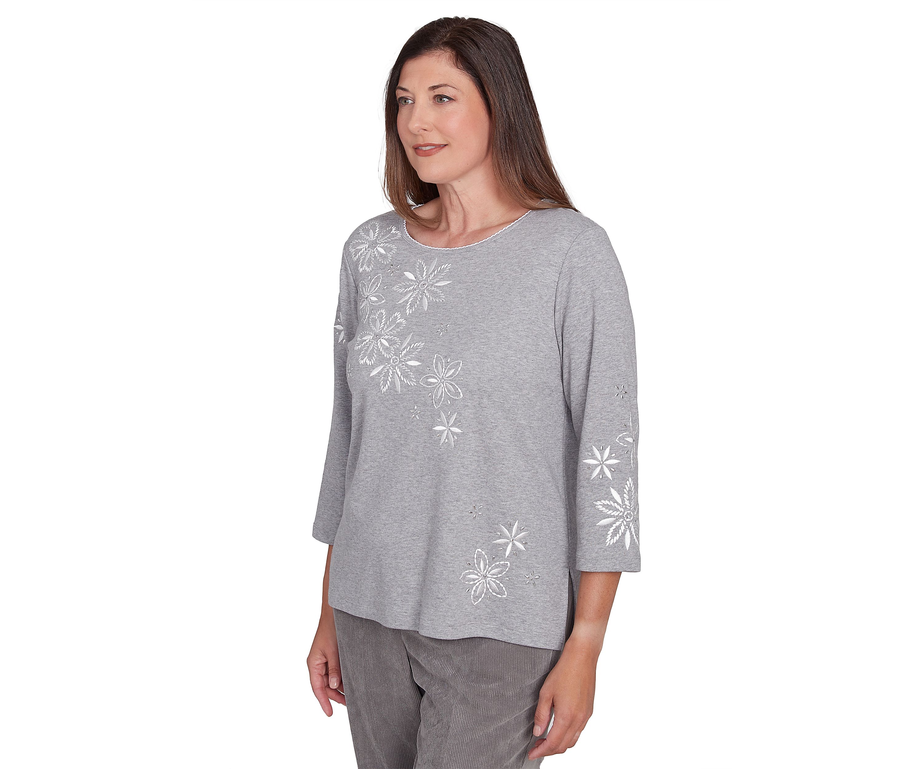 Womens Copenhagen Diagonal Floral Embroidered Yoke Top