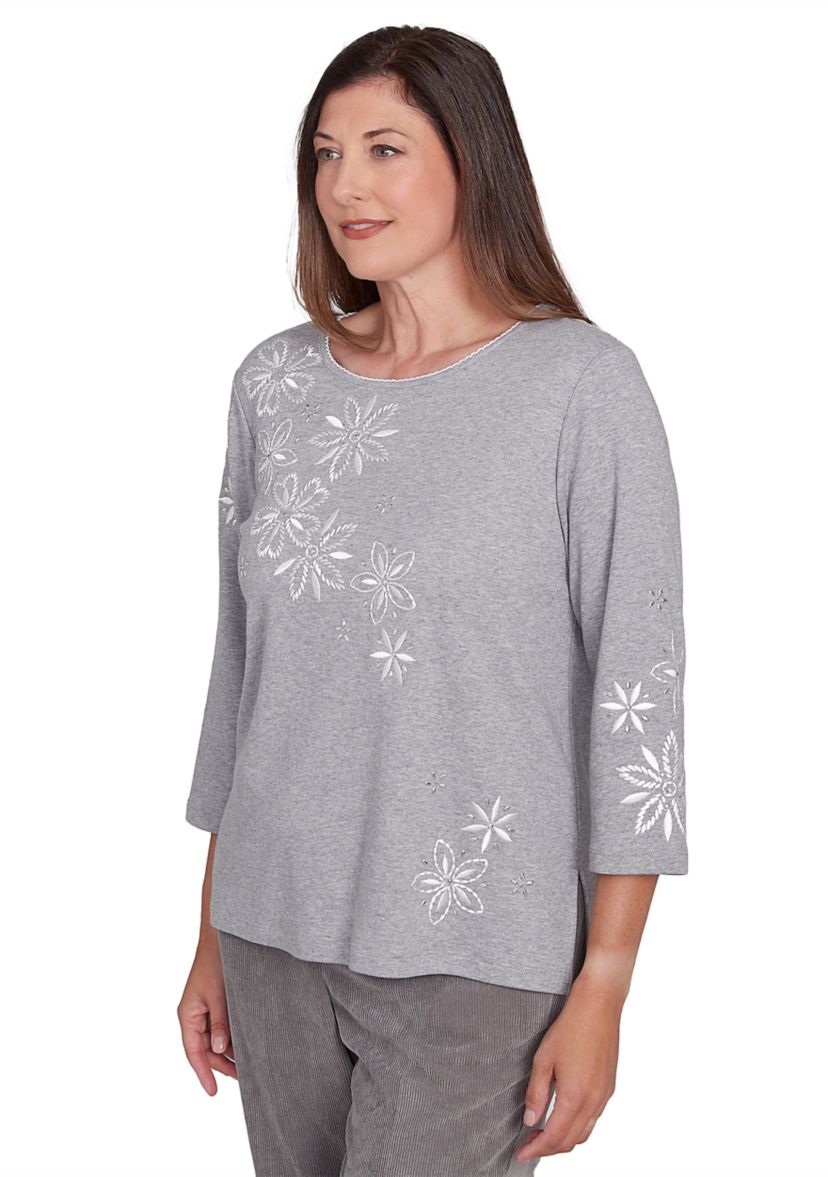 Womens Copenhagen Diagonal Floral Embroidered Yoke Top