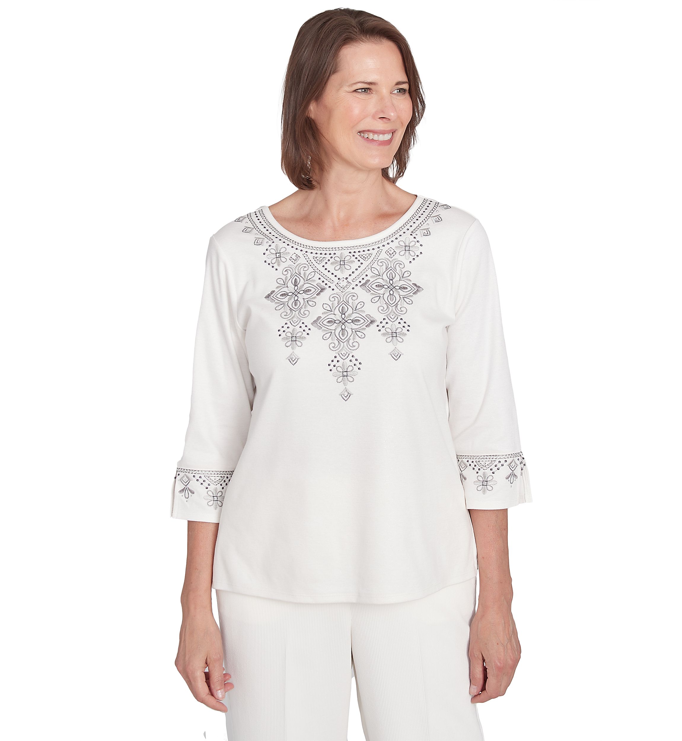 Womens Copenhagen Yoke Medallion Embroidery Top