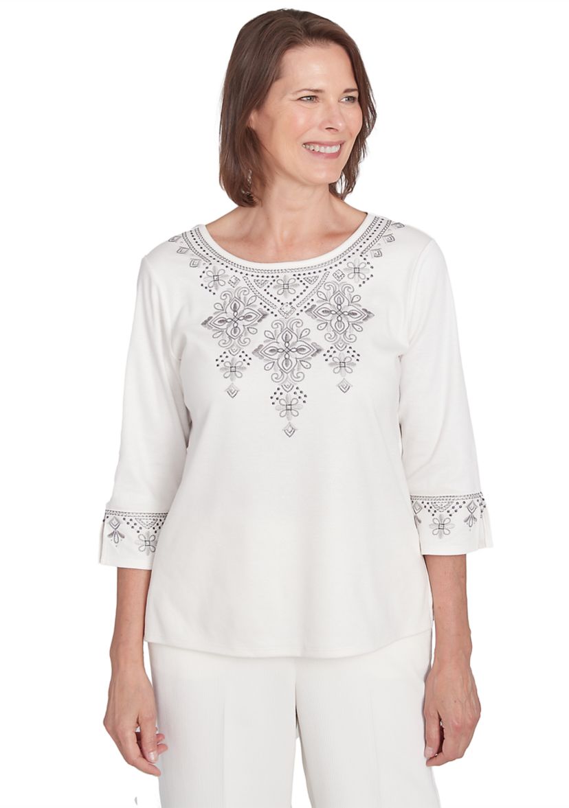 Womens Copenhagen Yoke Medallion Embroidery Top