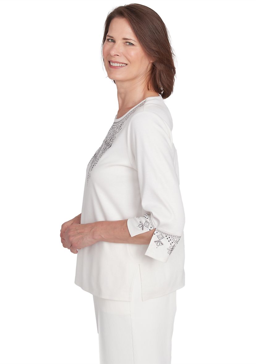 Womens Copenhagen Yoke Medallion Embroidery Top