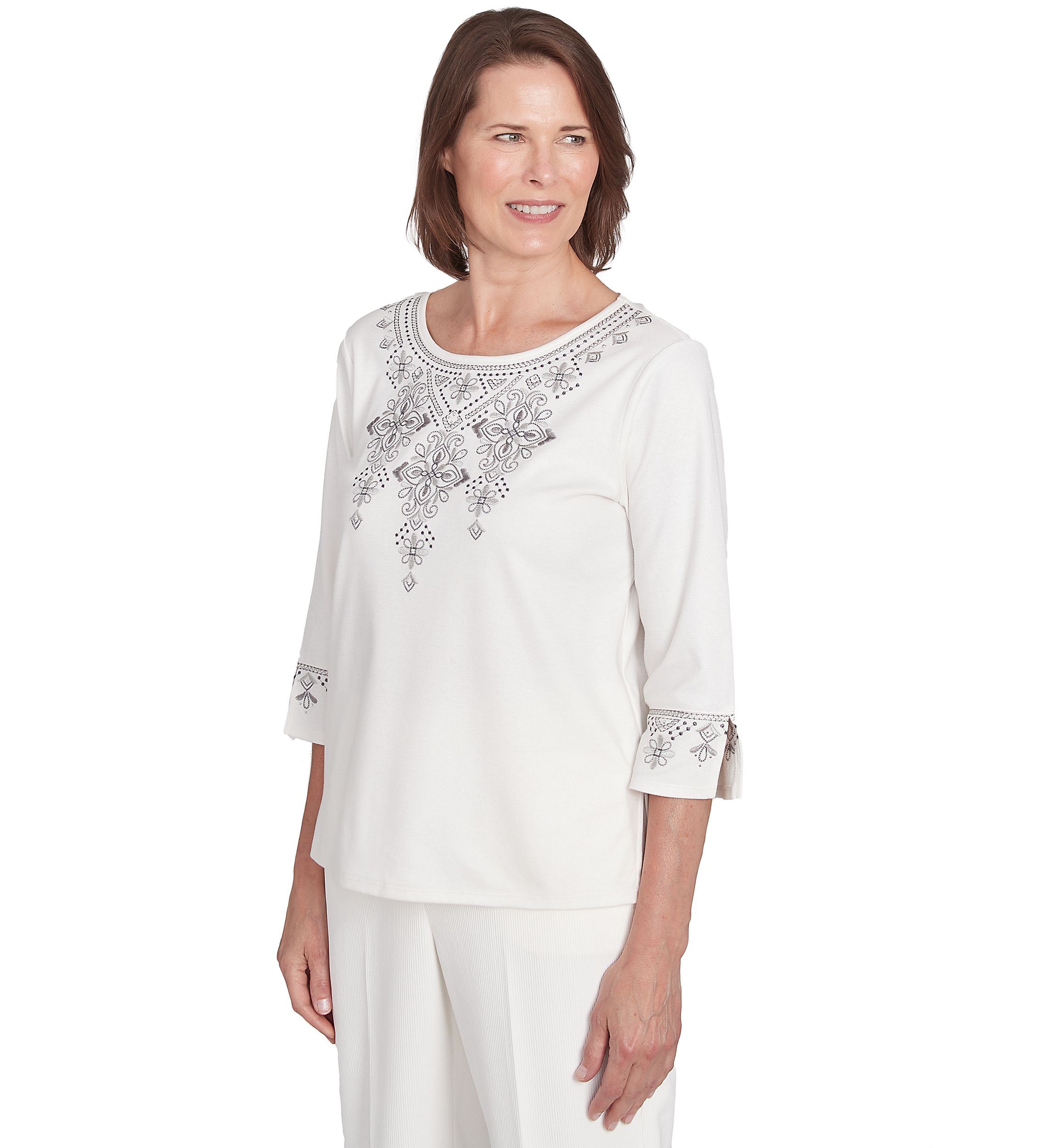 Womens Copenhagen Yoke Medallion Embroidery Top