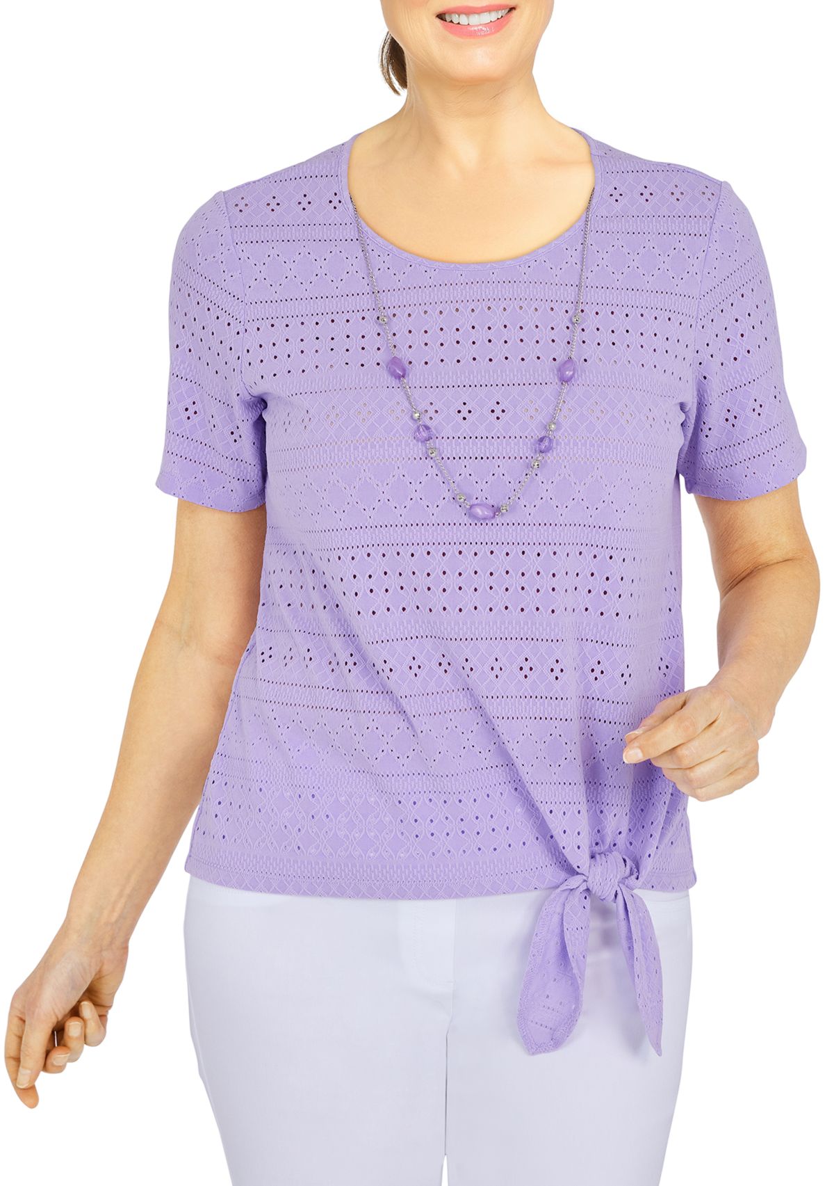 Womens Ann Arbor Eyelet Tie Front Knit Top
