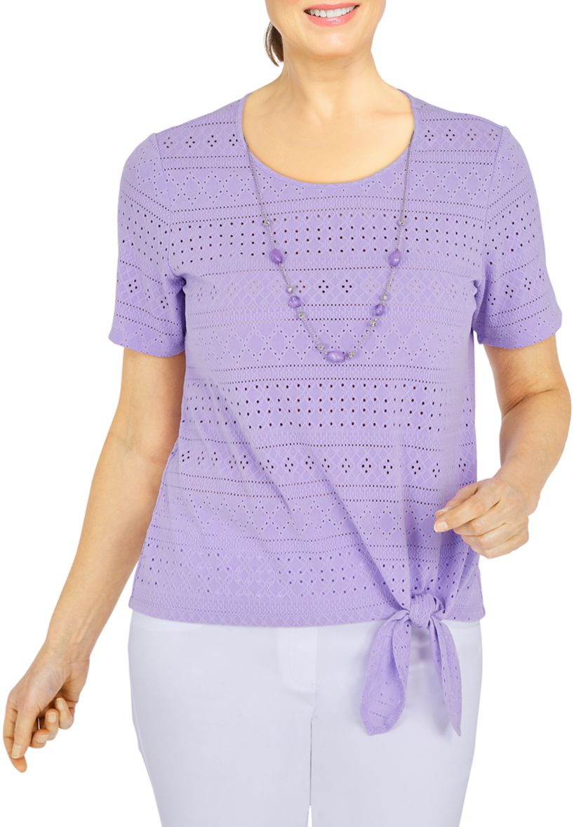 Womens Ann Arbor Eyelet Tie Front Knit Top