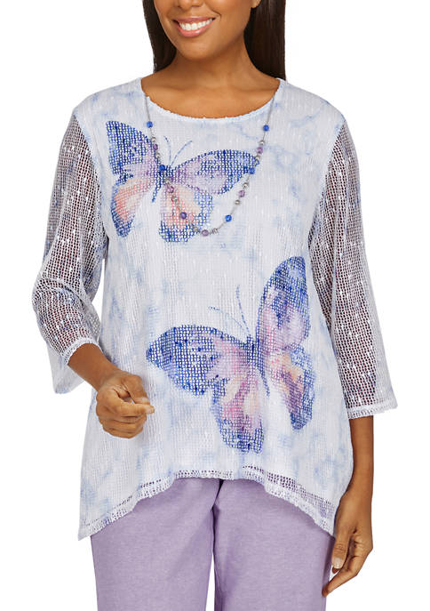 Alfred Dunner Petite Butterfly Embellished Knit Top
