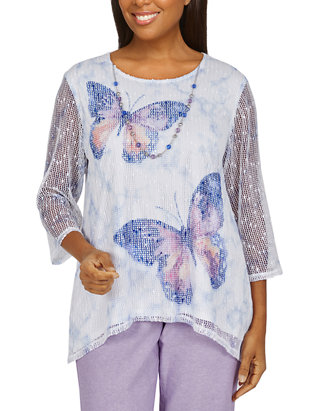 Alfred Dunner Womens Exploded Butterfly Print Knit Top