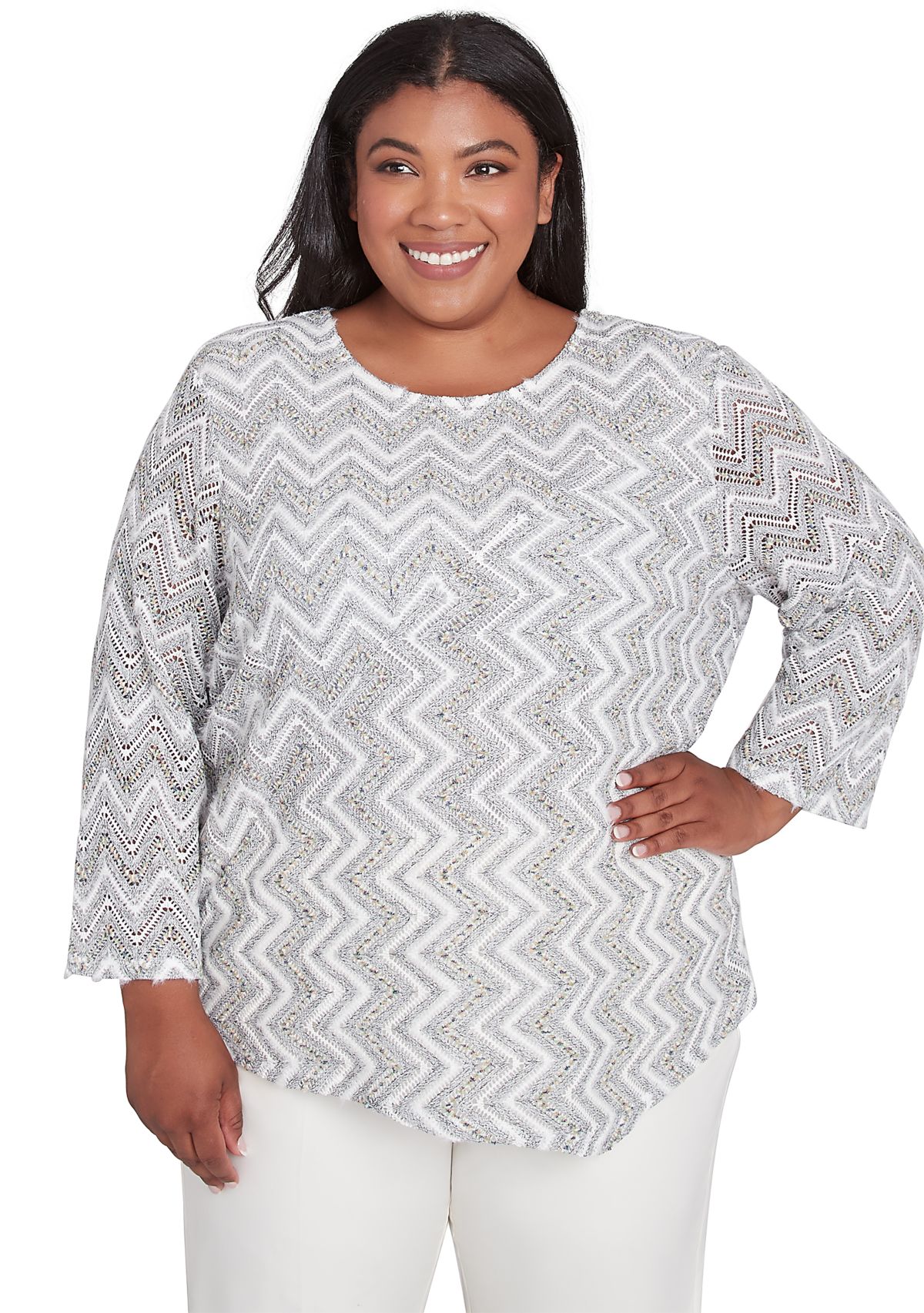 Plus Size Copenhagen Spliced Zig Zag T-Shirt 