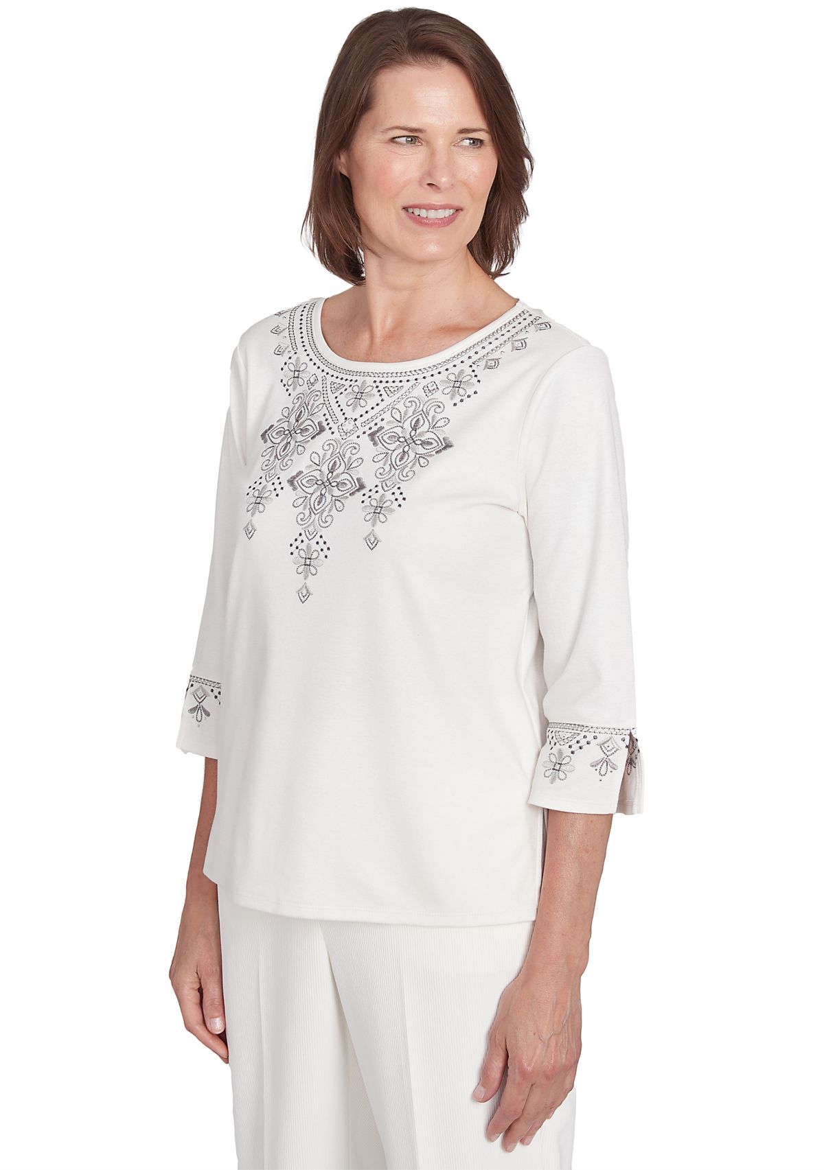 Petite Copenhagen Yoke Medallion Embroidery Top