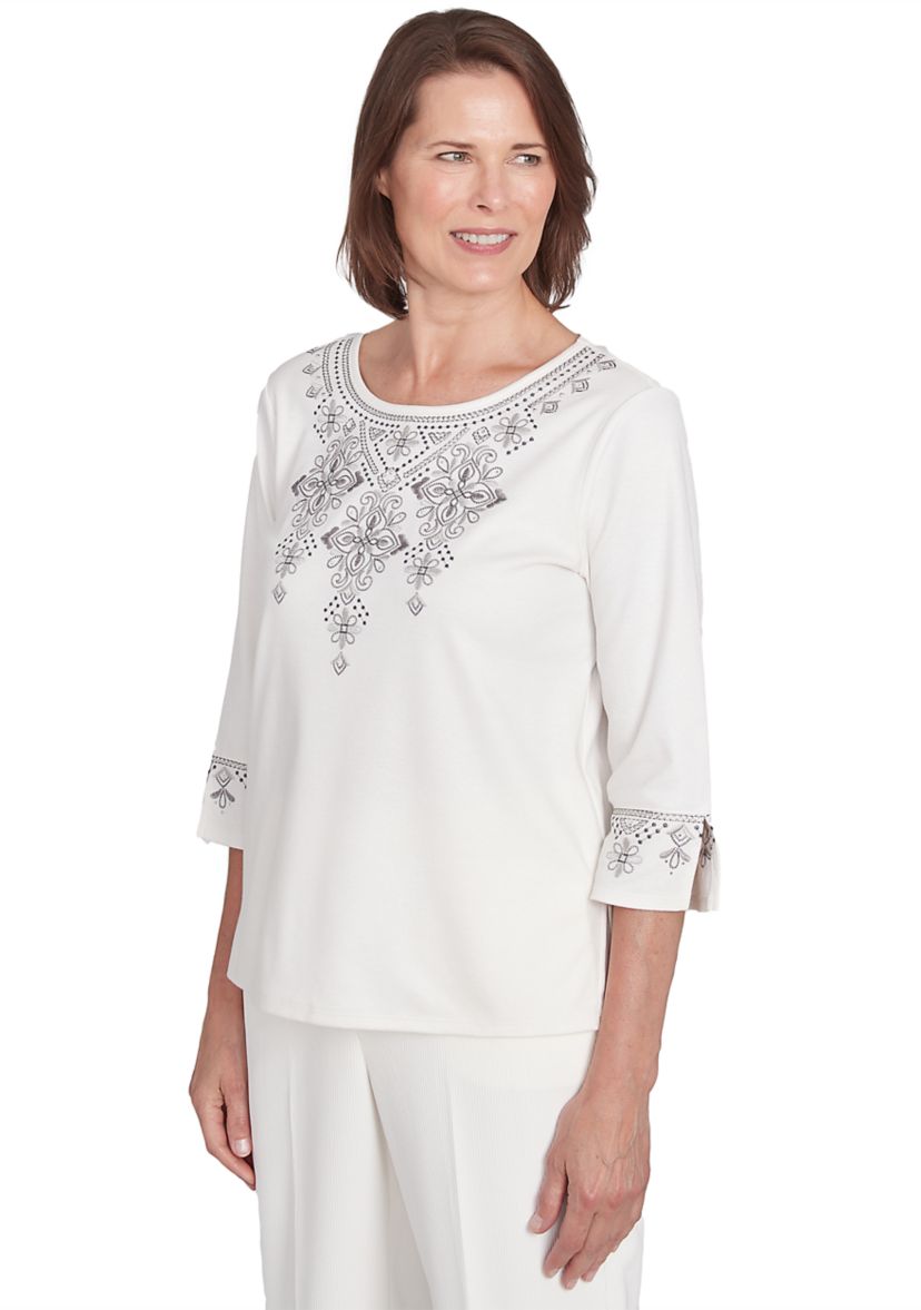 Petite Copenhagen Yoke Medallion Embroidery Top