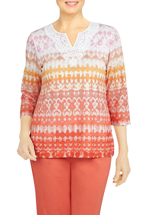 Alfred Dunner Womens Tiki Time Ombr&eacute; Ikat Knit