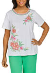 Womens Tiki Time Asymmetric Tropical Floral Knit T-Shirt 