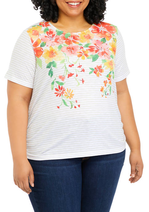 Alfred Dunner Plus Size Floral Yoke Top