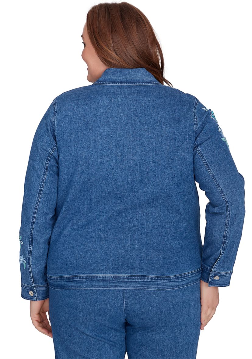 Plus Size Lake Victoria Embroidered Denim Jacket