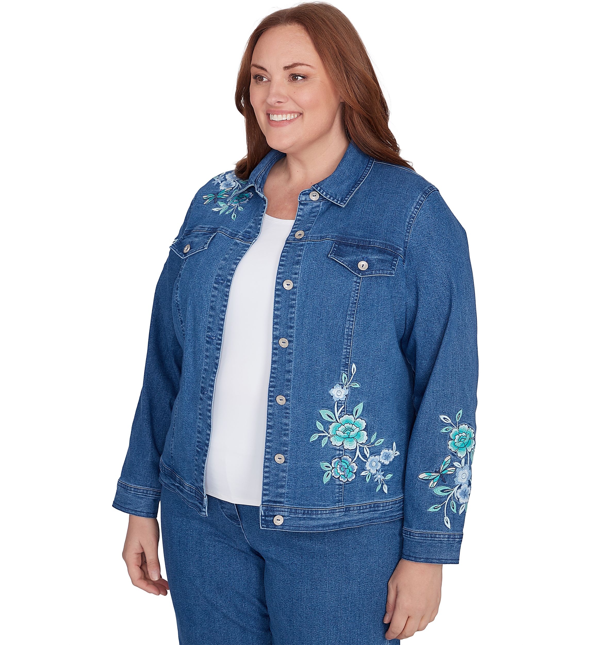 Plus Size Lake Victoria Embroidered Denim Jacket