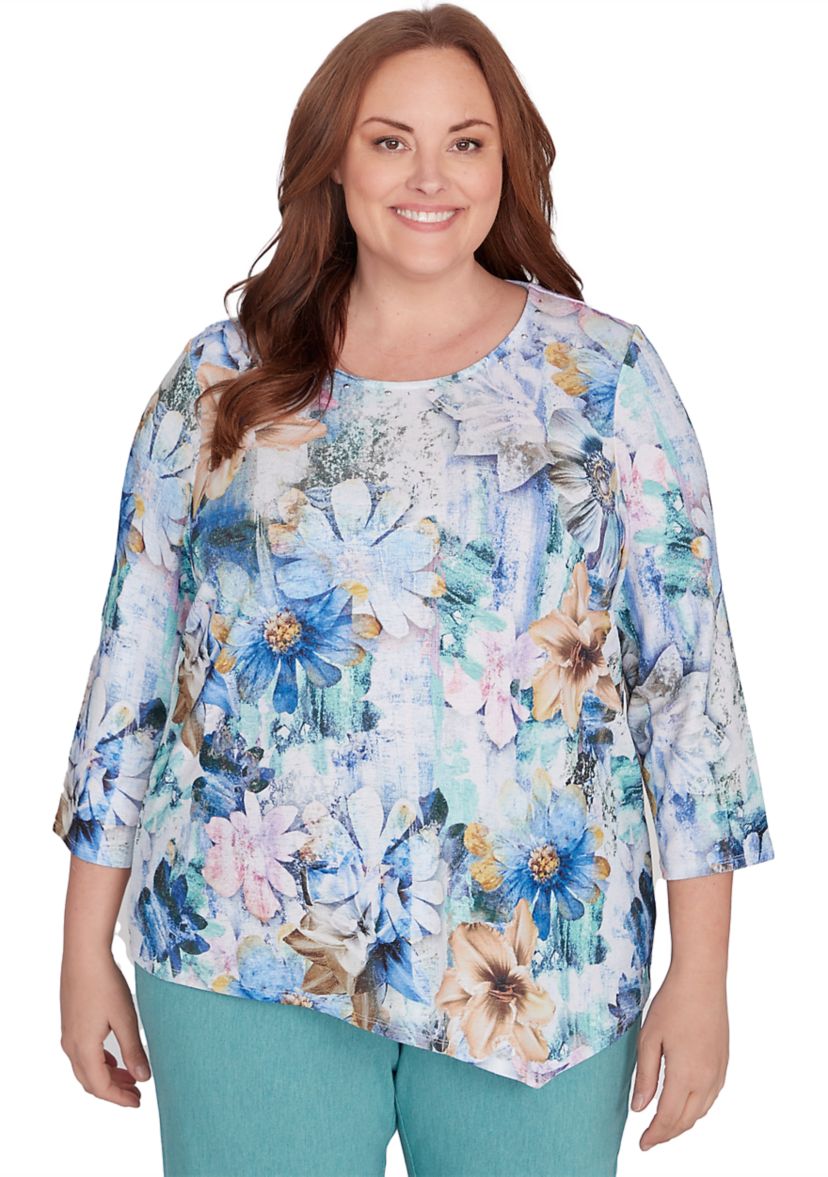 Plus Size Lake Victoria Watercolor Floral Top