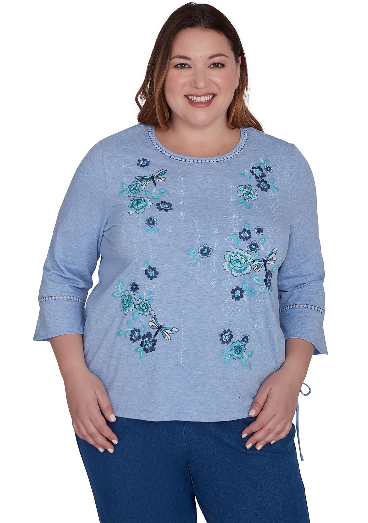 Plus Size Lake Victoria Embroidered Floral Butterfly T-Shirt 