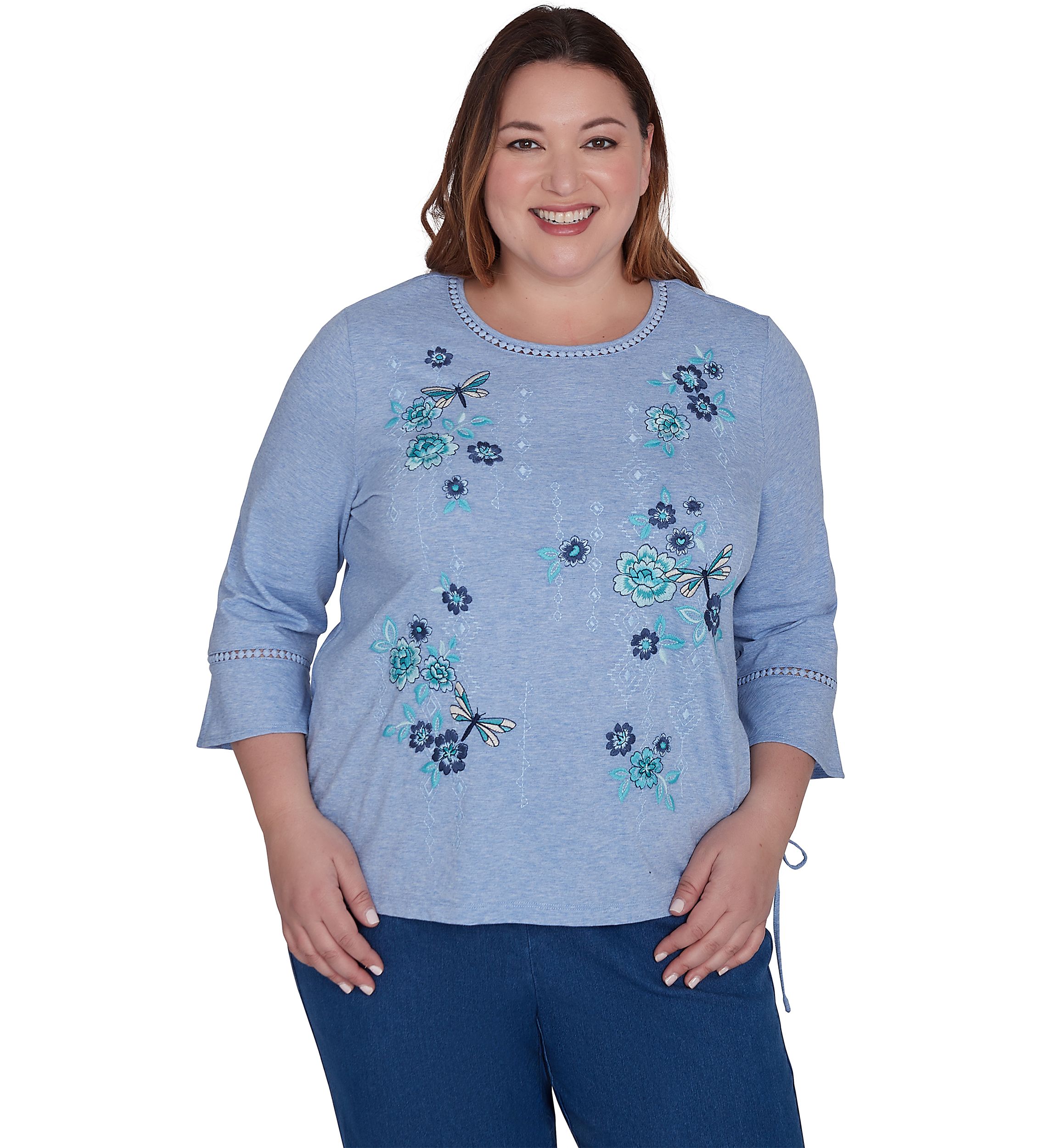 Plus Size Lake Victoria Embroidered Floral Butterfly T-Shirt 