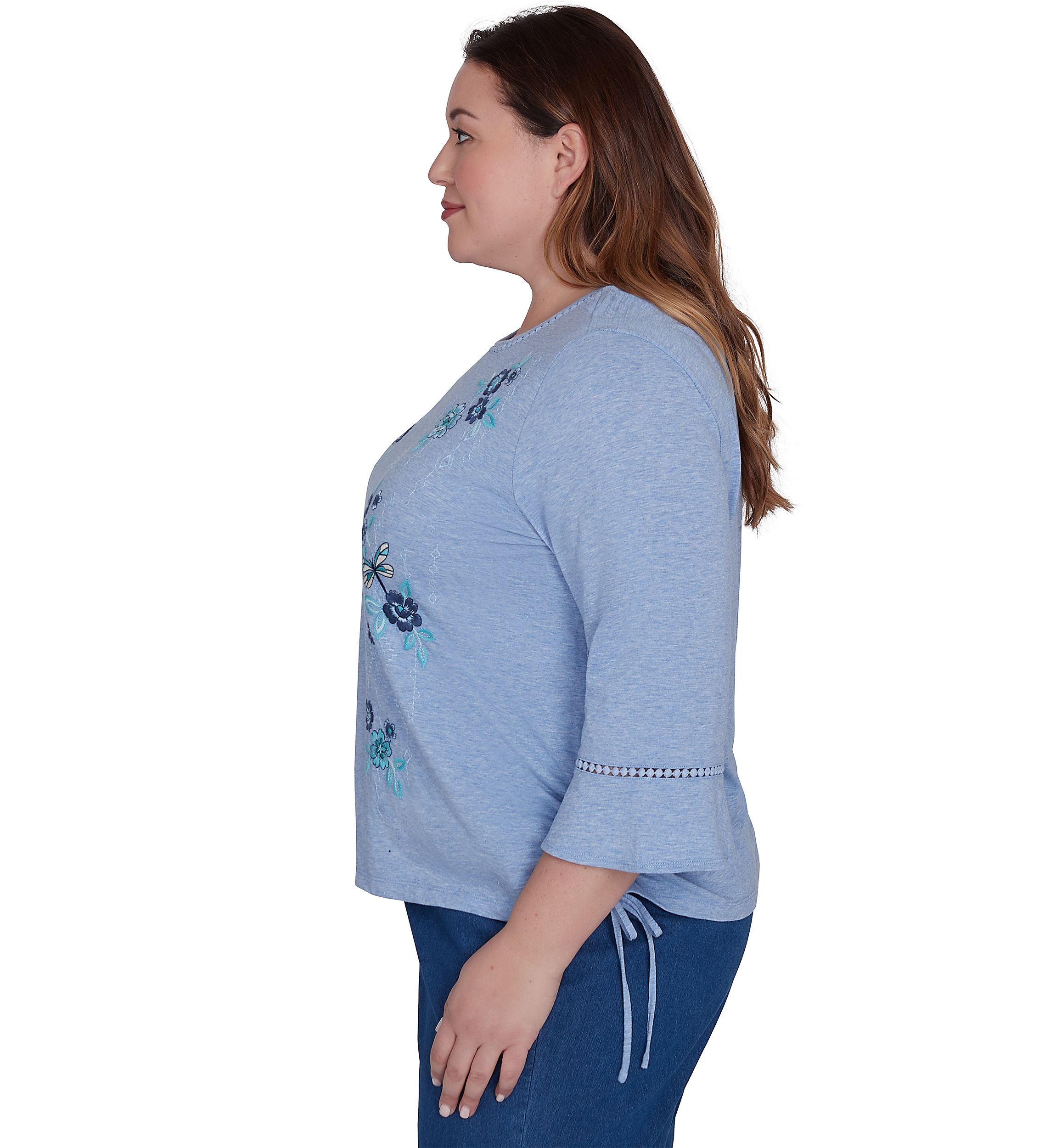 Plus Size Lake Victoria Embroidered Floral Butterfly T-Shirt 