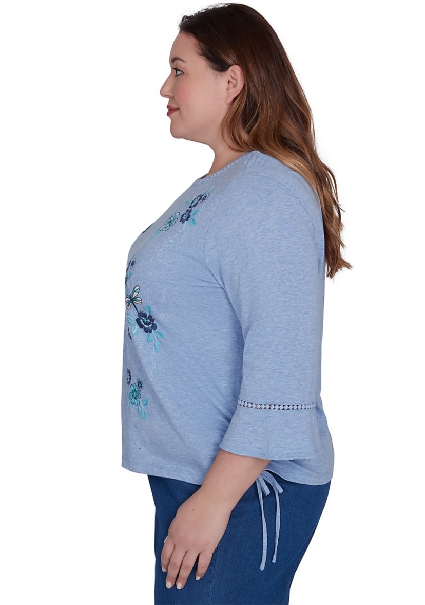 Plus Size Lake Victoria Embroidered Floral Butterfly T-Shirt 