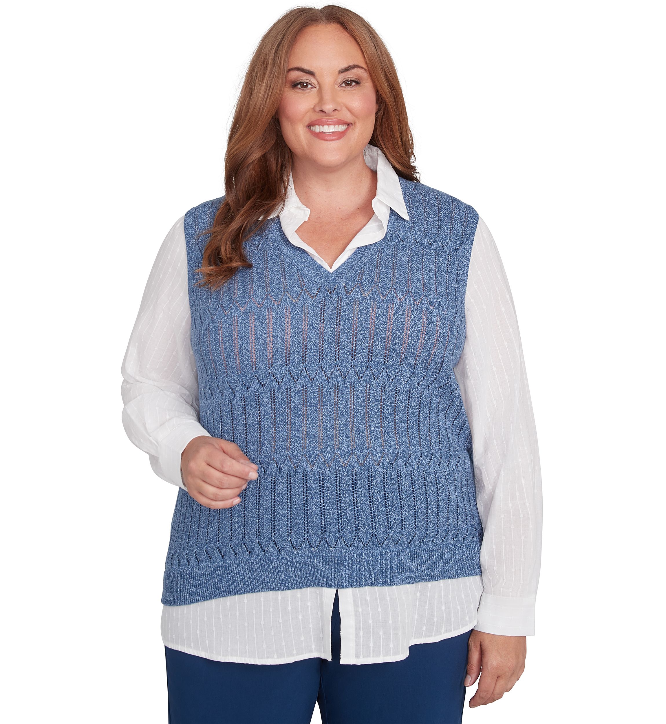 Plus Size Lake Victoria Rib Sweater Vest with Clip Jacquard Woven Top