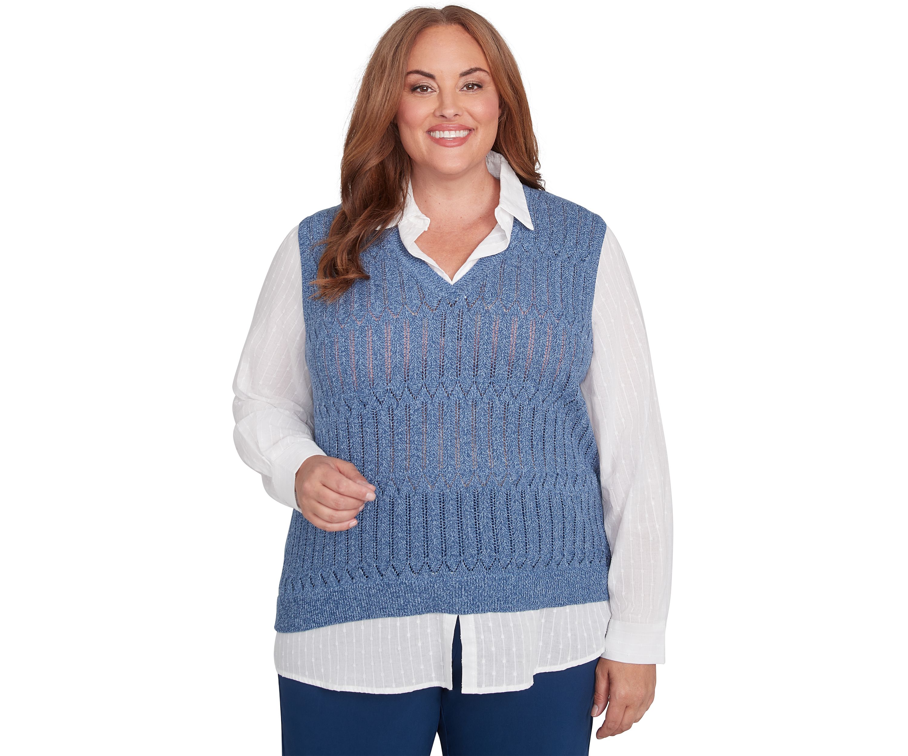 Plus Size Lake Victoria Rib Sweater Vest with Clip Jacquard Woven Top