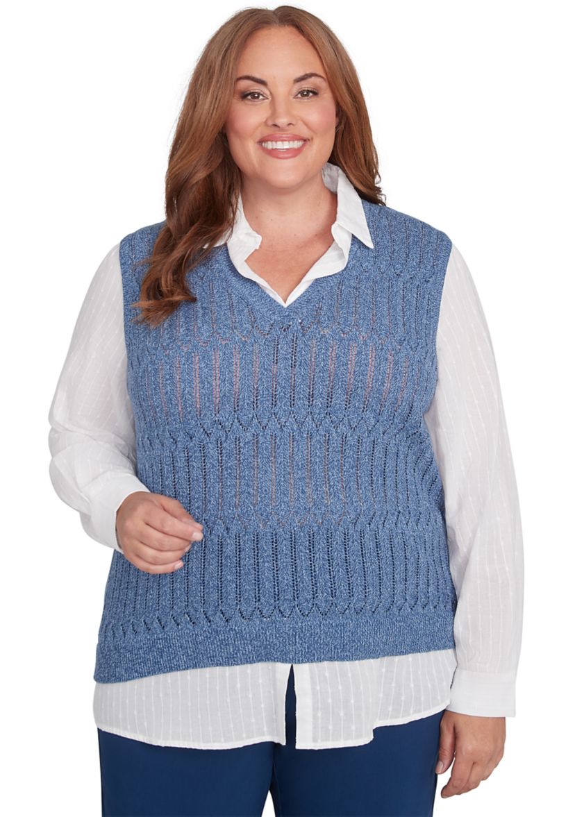 Plus Size Lake Victoria Rib Sweater Vest with Clip Jacquard Woven Top