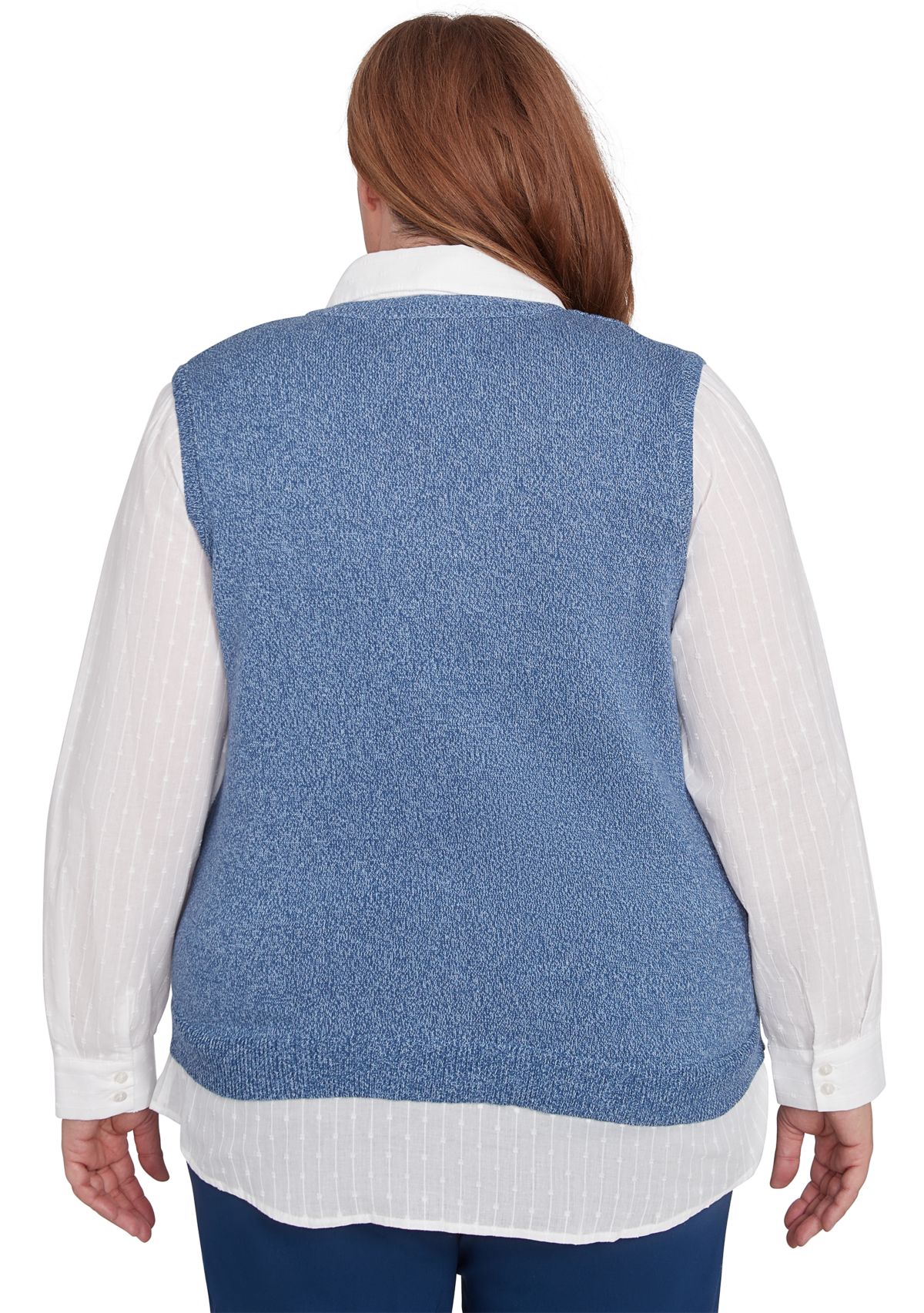 Plus Size Lake Victoria Rib Sweater Vest with Clip Jacquard Woven Top