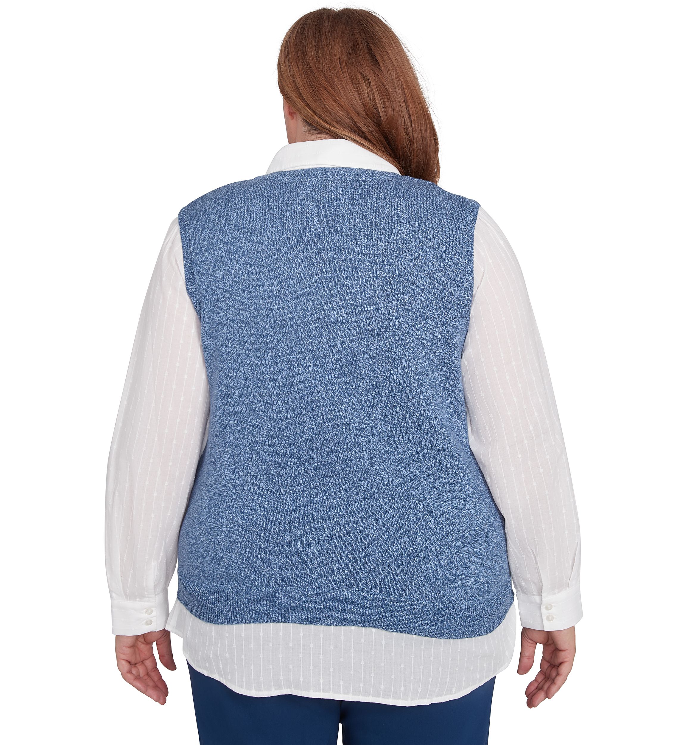 Plus Size Lake Victoria Rib Sweater Vest with Clip Jacquard Woven Top