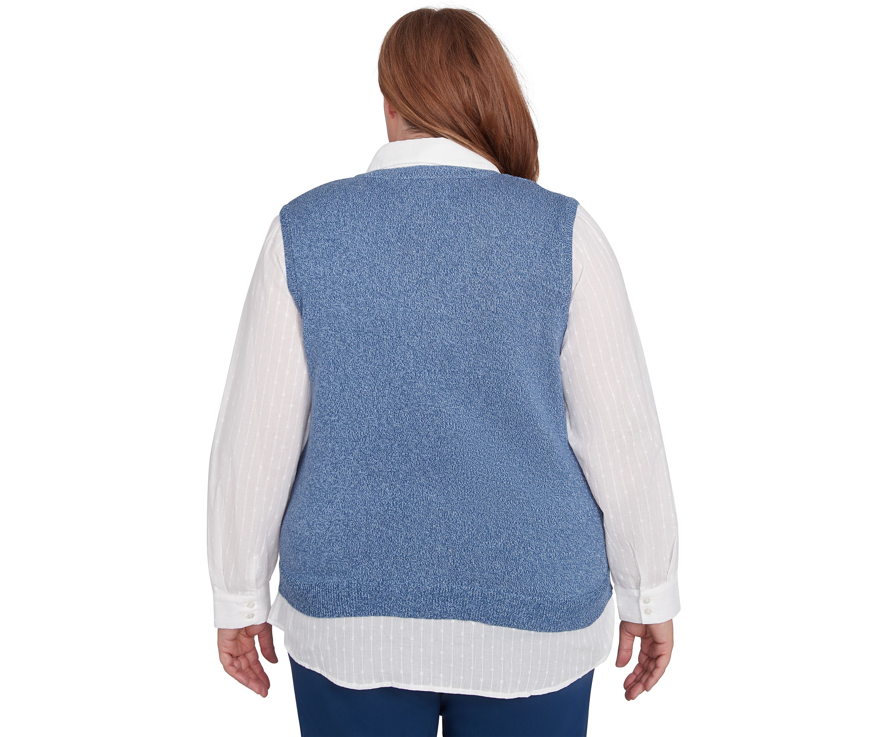 Plus Size Lake Victoria Rib Sweater Vest with Clip Jacquard Woven Top