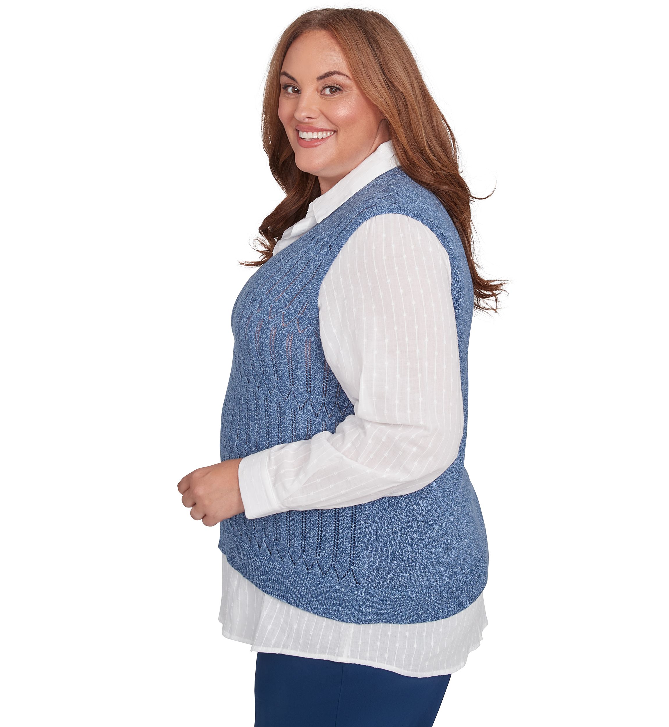 Plus Size Lake Victoria Rib Sweater Vest with Clip Jacquard Woven Top