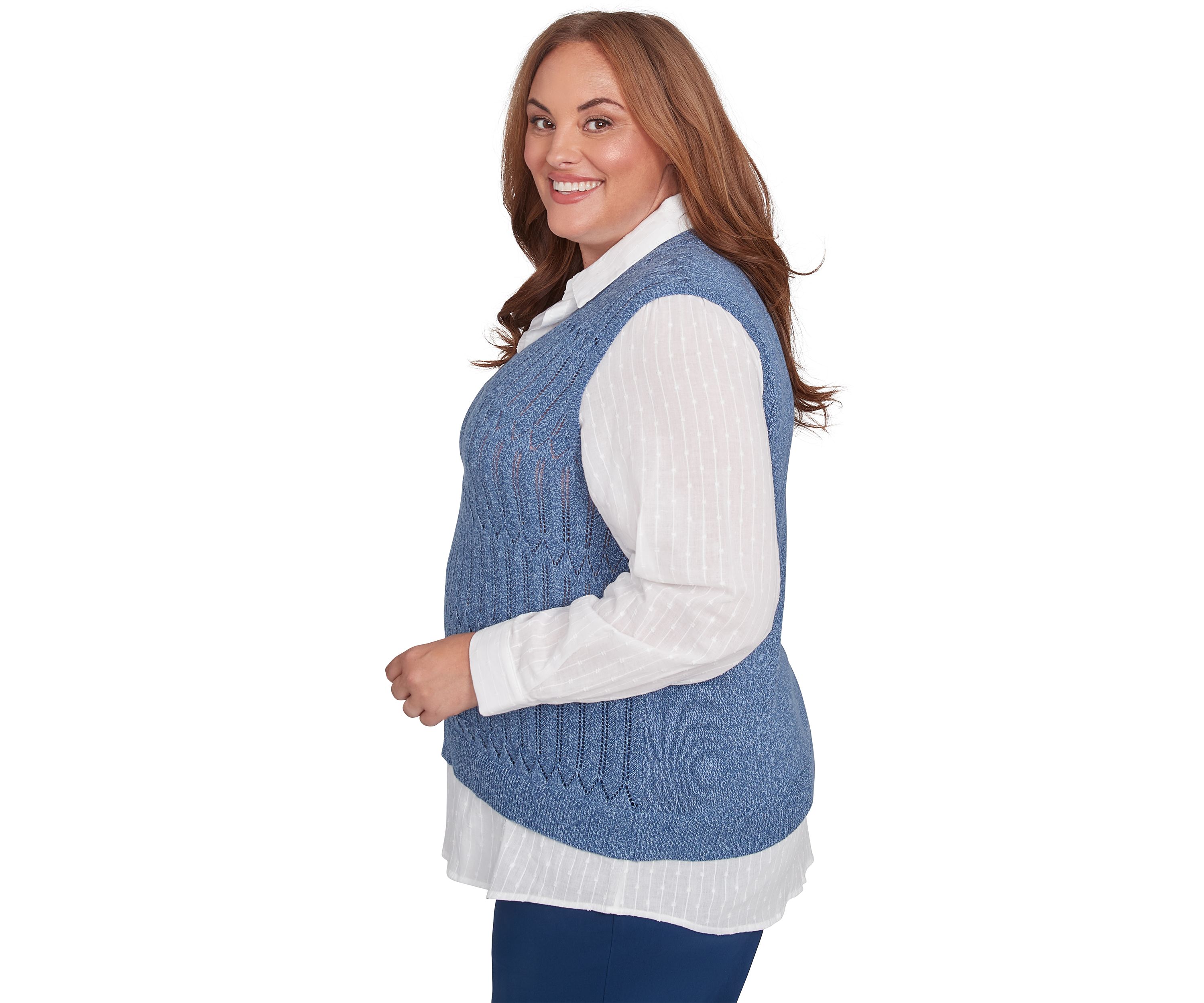 Plus Size Lake Victoria Rib Sweater Vest with Clip Jacquard Woven Top