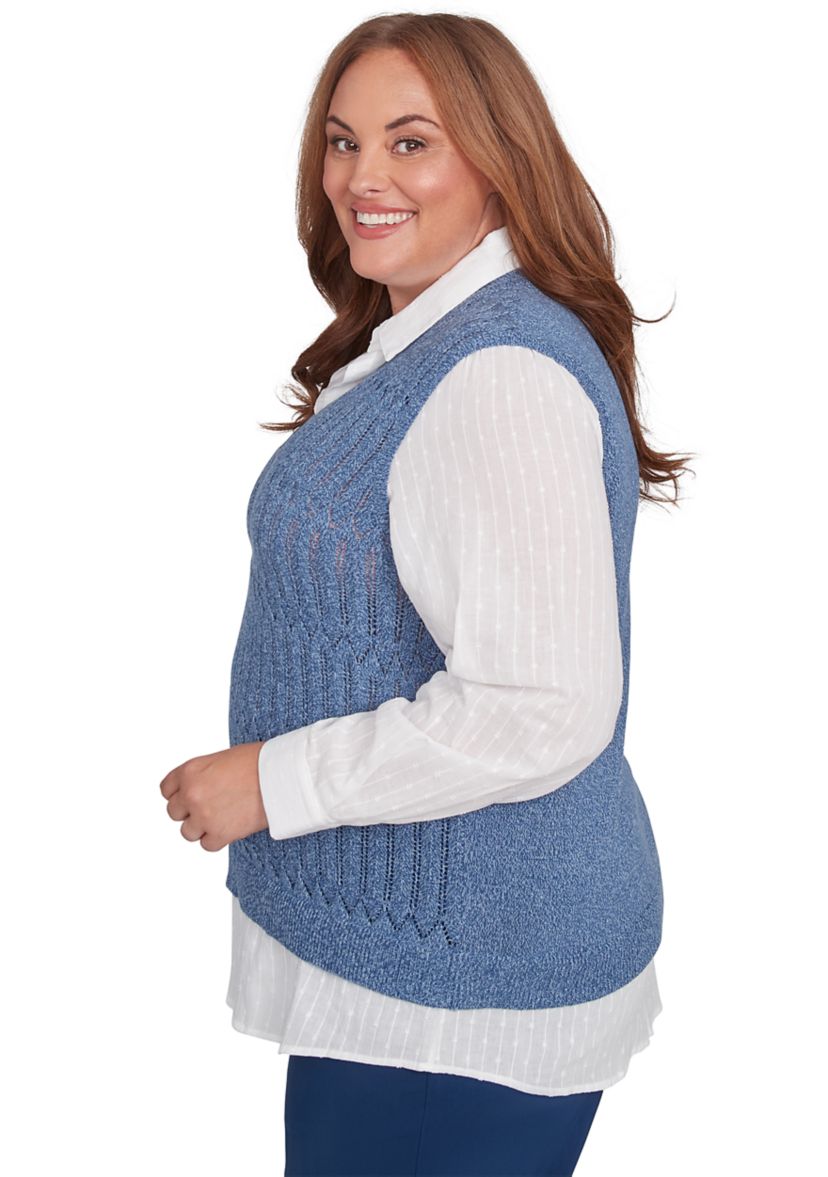 Plus Size Lake Victoria Rib Sweater Vest with Clip Jacquard Woven Top