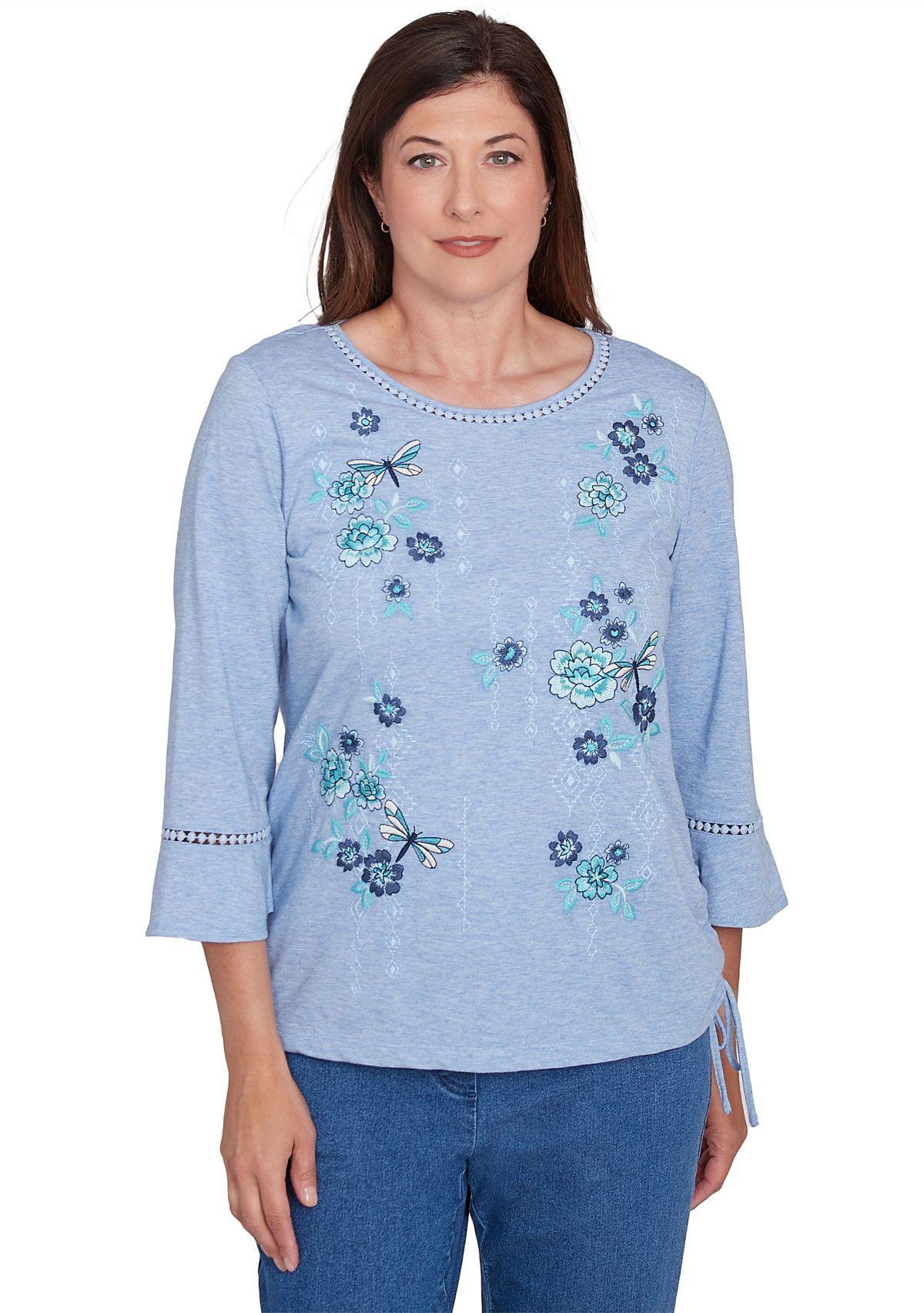 Petite Lake Victoria Embroidered Floral Butterfly Top
